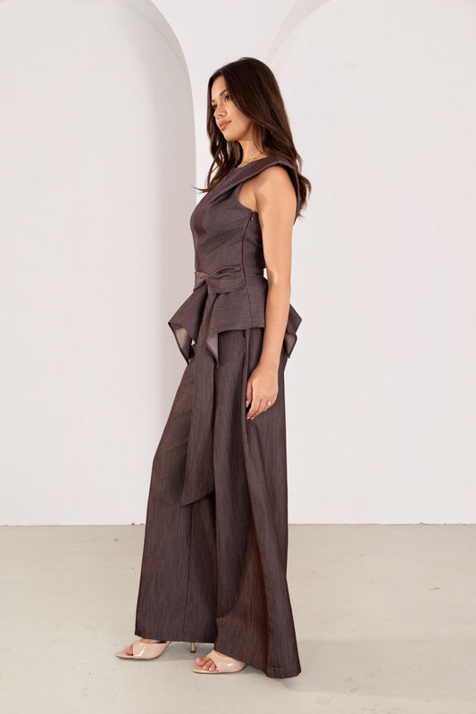 Torrin Charcoal Peplum Top & High Waisted Pant Set