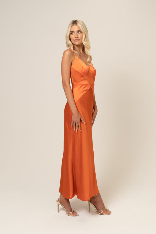Danika Orange Maxi Slip Dress