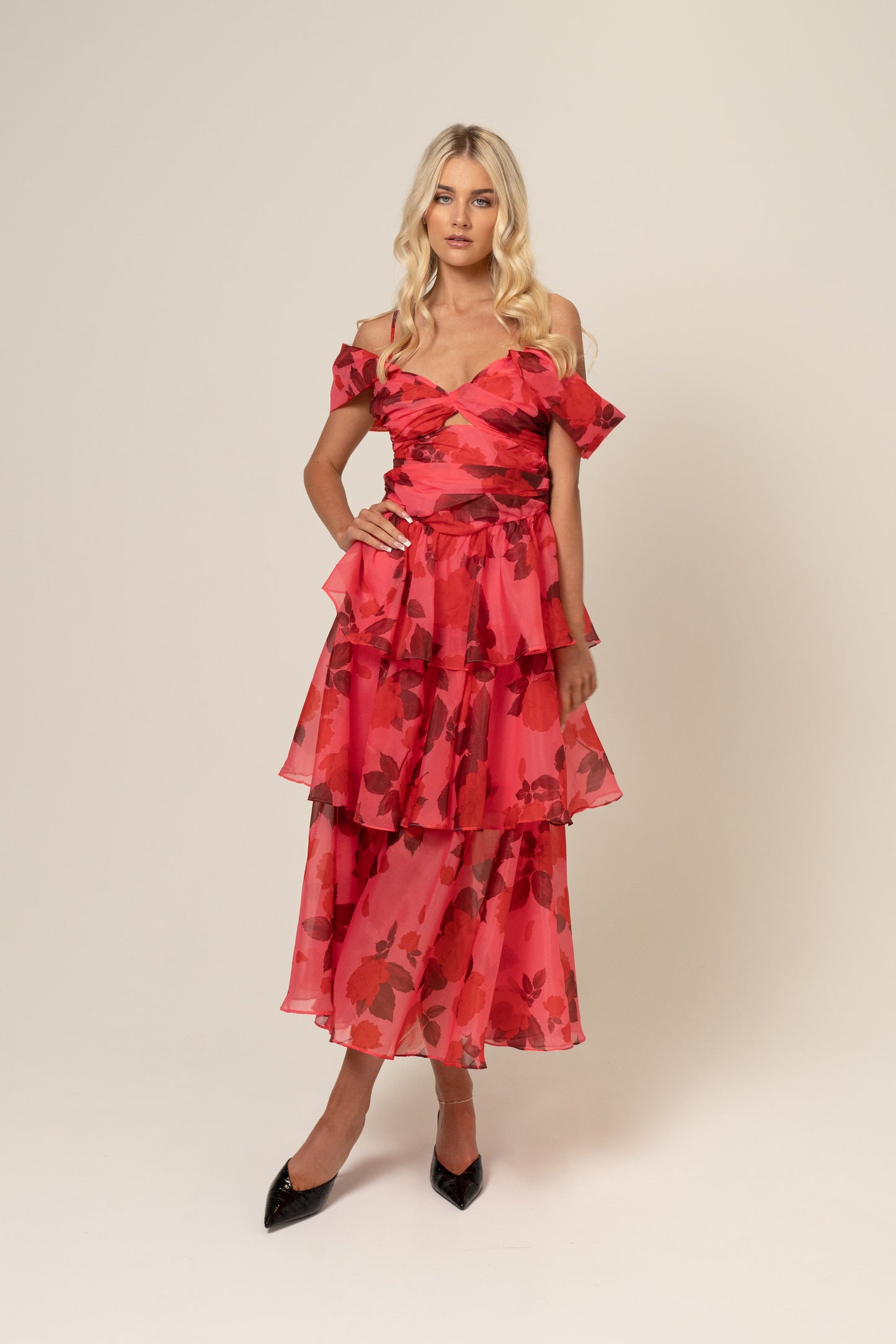 Anastasia Drop-Shoulder Tiered Maxi Dress