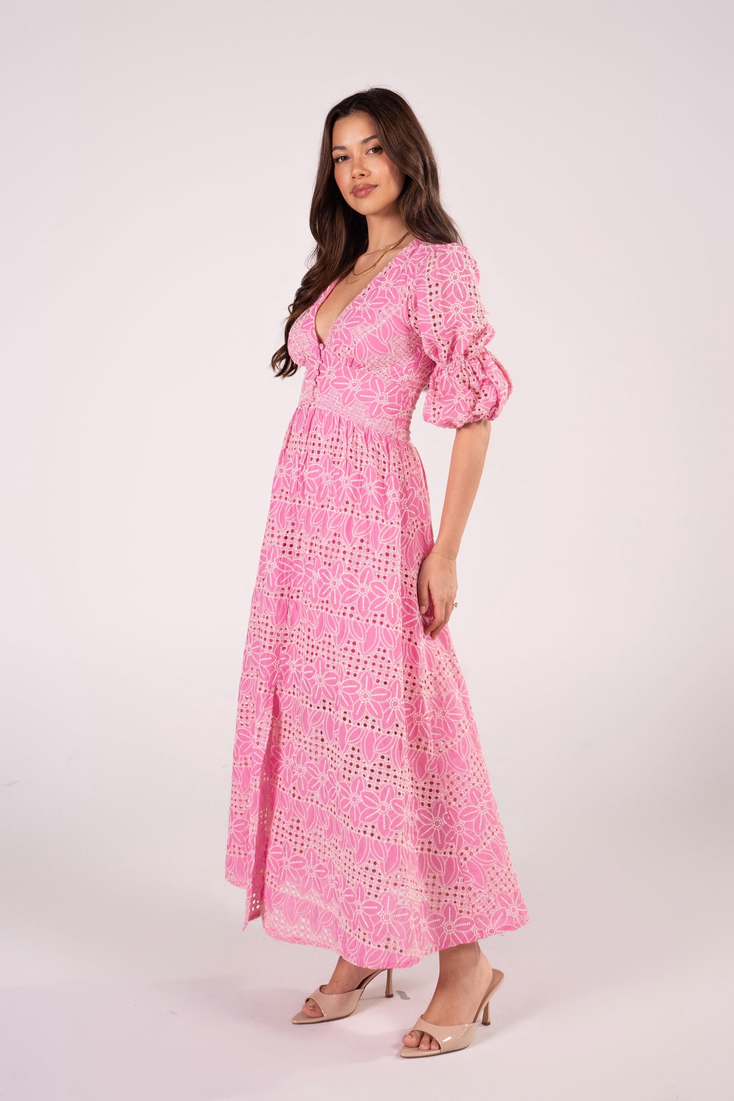 Alicia V-Neck Embroidery Maxi Dress