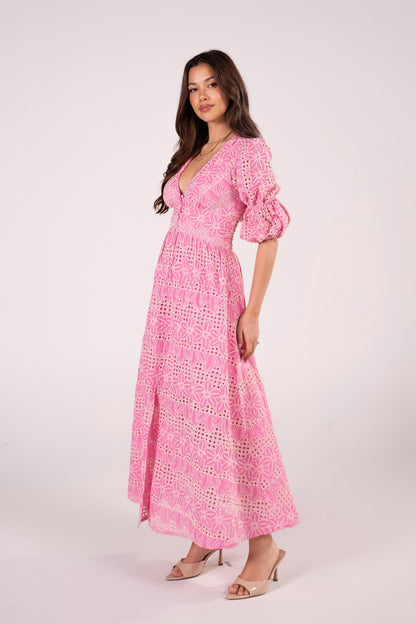 Alicia V-Neck Embroidery Maxi Dress