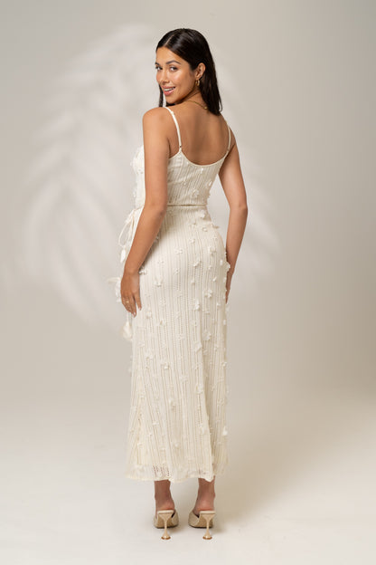 Amara Cream Coloured Knit Midi Dress with Waist Tie