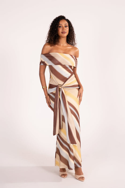 Bronwyn Off-Shoulder Maxi Dress with Drape Waist