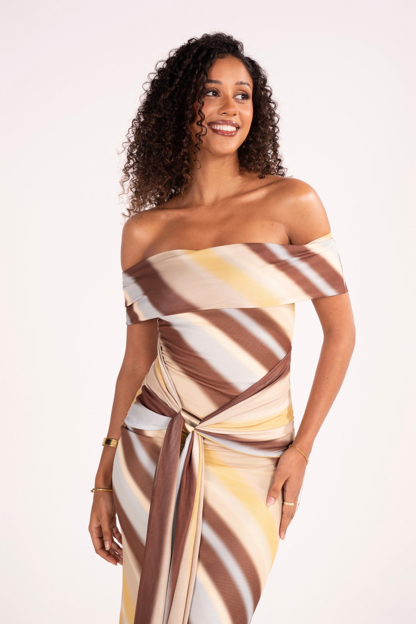 Bronwyn Off-Shoulder Maxi Dress with Drape Waist