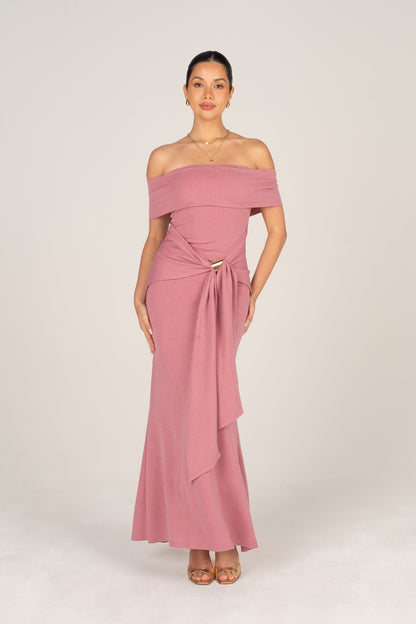 Bronwyn Off-Shoulder Maxi Dress with Drape Waist