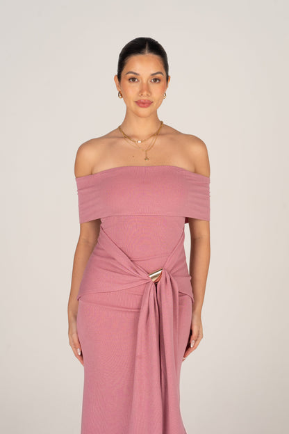 Bronwyn Off-Shoulder Maxi Dress with Drape Waist