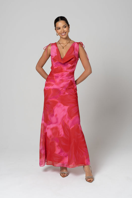 Catalina Cowl Neck Pink Cocktail Dress