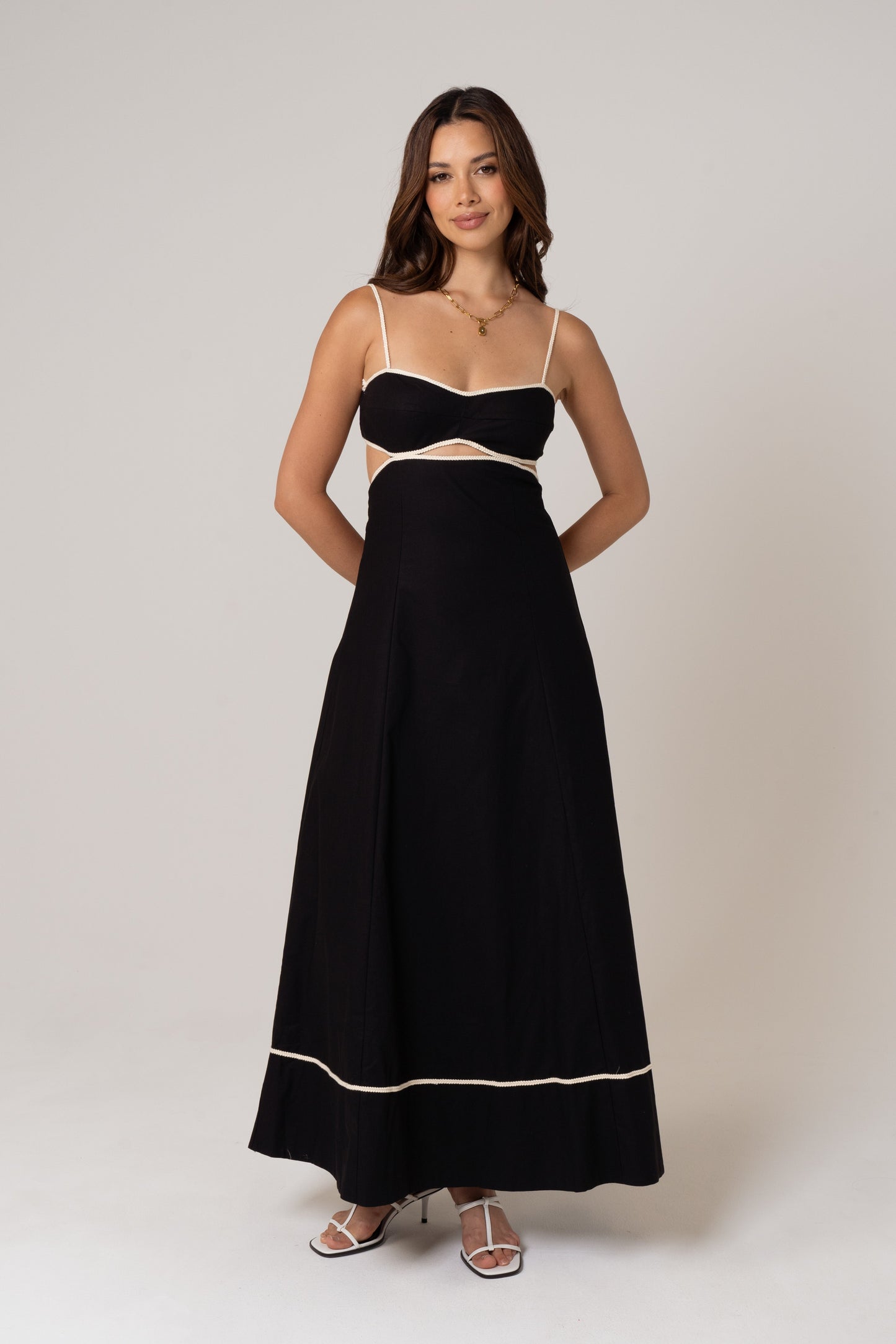 Melissa Linen Maxi Dress with Contrast Trims
