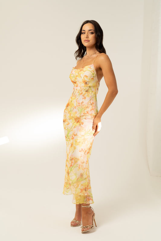 Amerie Yellow Cross Back Maxi Dress