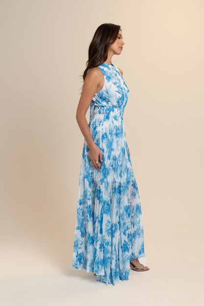 Jodi Blue Floral Pleated Maxi Dress