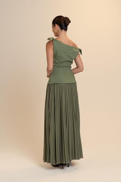 Ophelia Drop Shoulder Pleated Maxi Dress