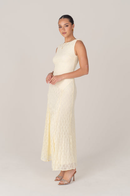 Delia Lace Yellow Maxi Dress with Twist Details