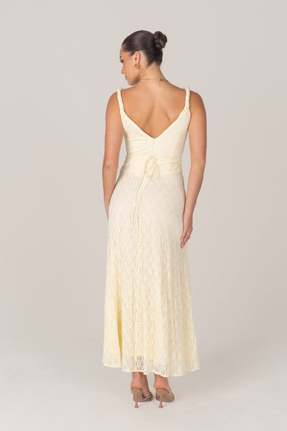 Delia Lace Yellow Maxi Dress with Twist Details