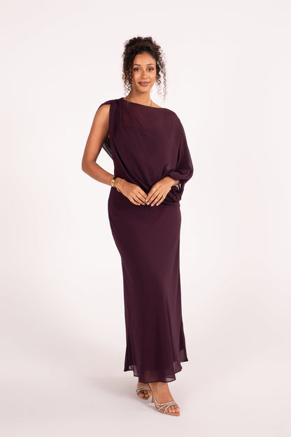 Diana Deep Purple Maxi Dress with Sheer Overlay