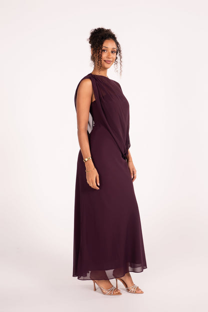 Diana Deep Purple Maxi Dress with Sheer Overlay