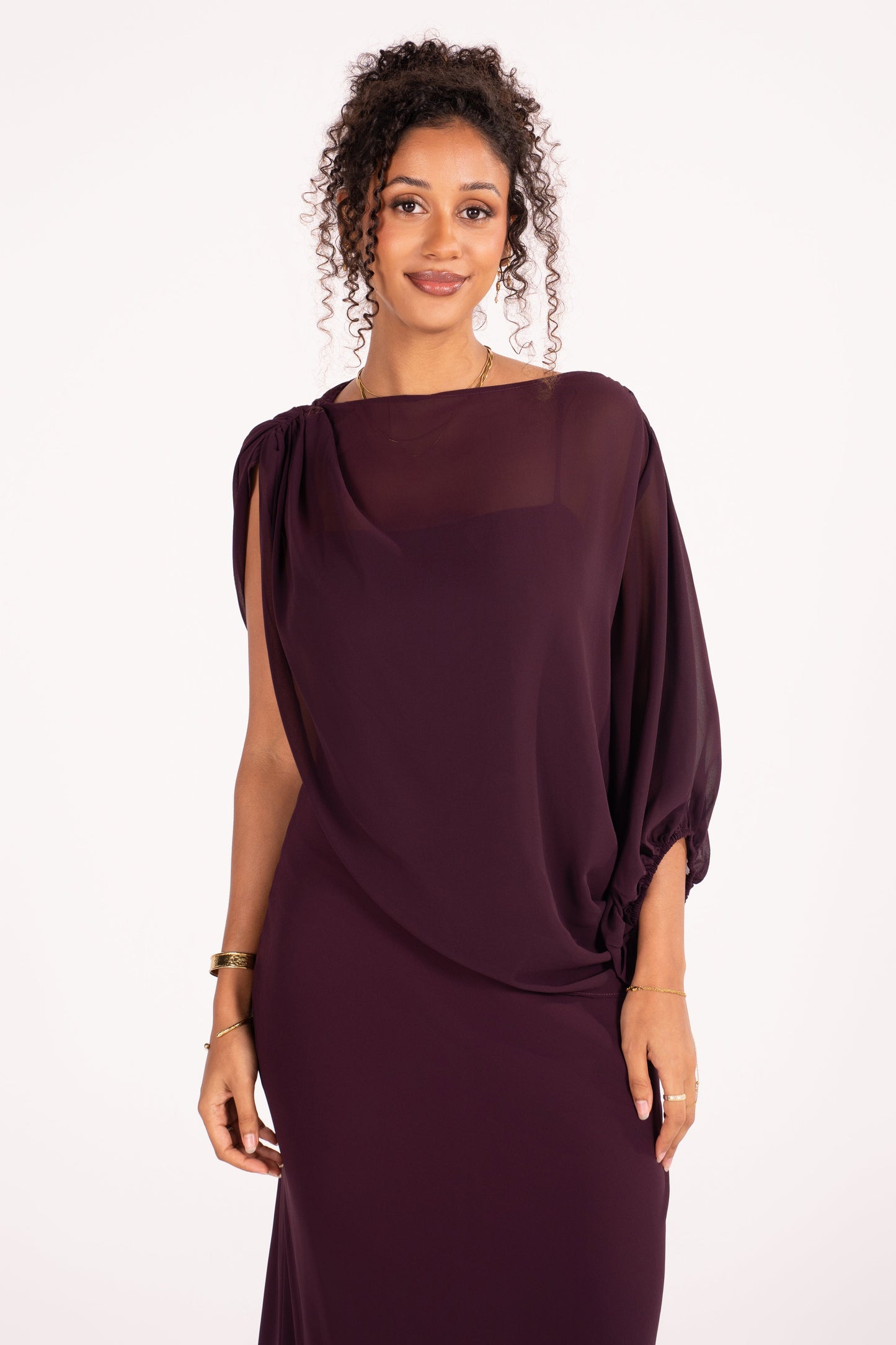 Diana Deep Purple Maxi Dress with Sheer Overlay