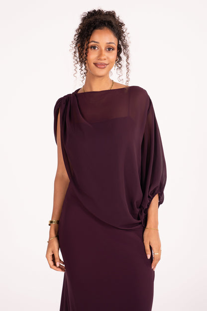 Diana Deep Purple Maxi Dress with Sheer Overlay