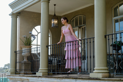 Dianne Tiered Midi Dress with Bow Tie