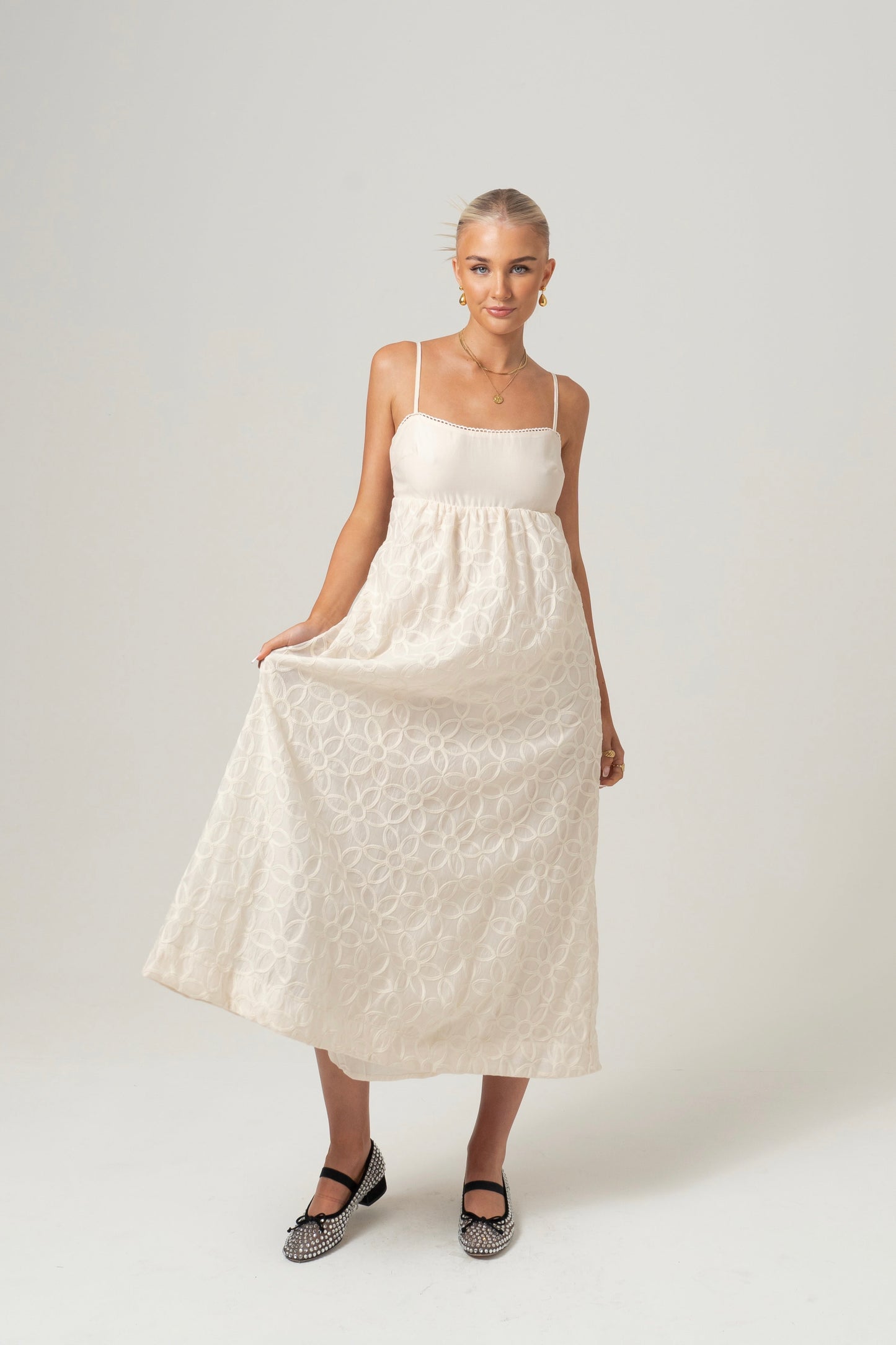 Arabella Cream Maxi Tie Back Dress