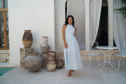 Audrey Halter Neck Midi Dress with Open Back
