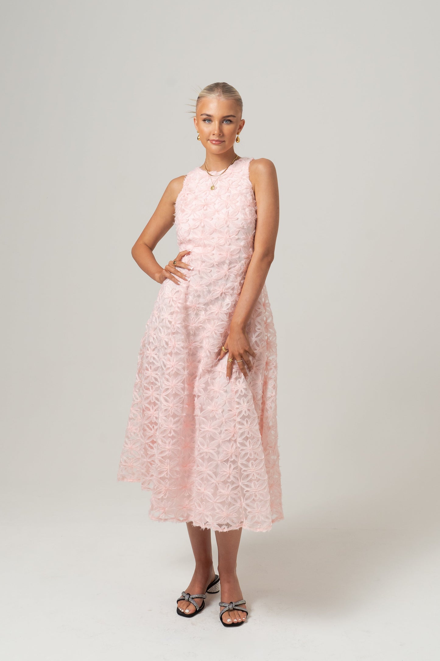 Angelina Soft Pink Midi Dress with Back Tie