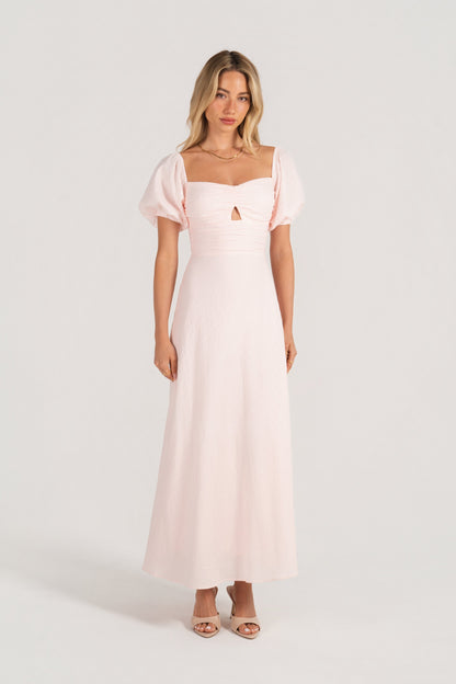 Felicia Soft Pink Puff Sleeve Maxi Dress