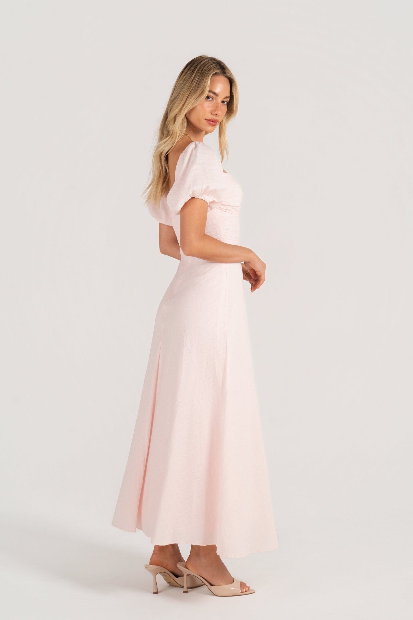 Felicia Soft Pink Puff Sleeve Maxi Dress