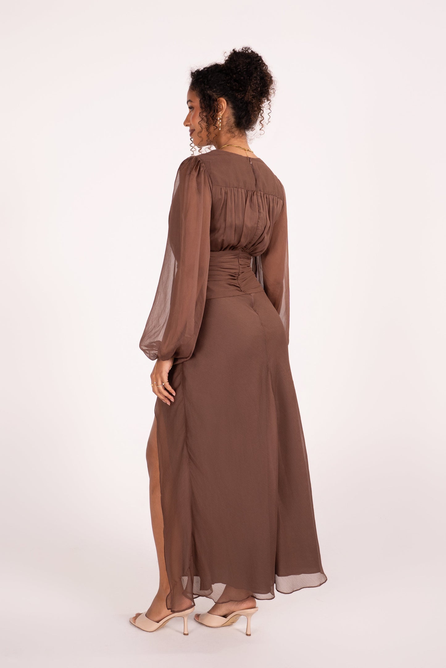 Fletcher Long Sheer Sleeve V-Neck Maxi Dress