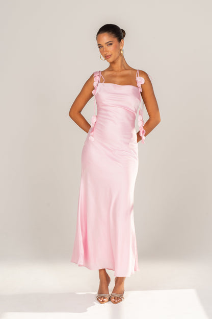 Francine Pink Evening Dress with Floral Tie Straps