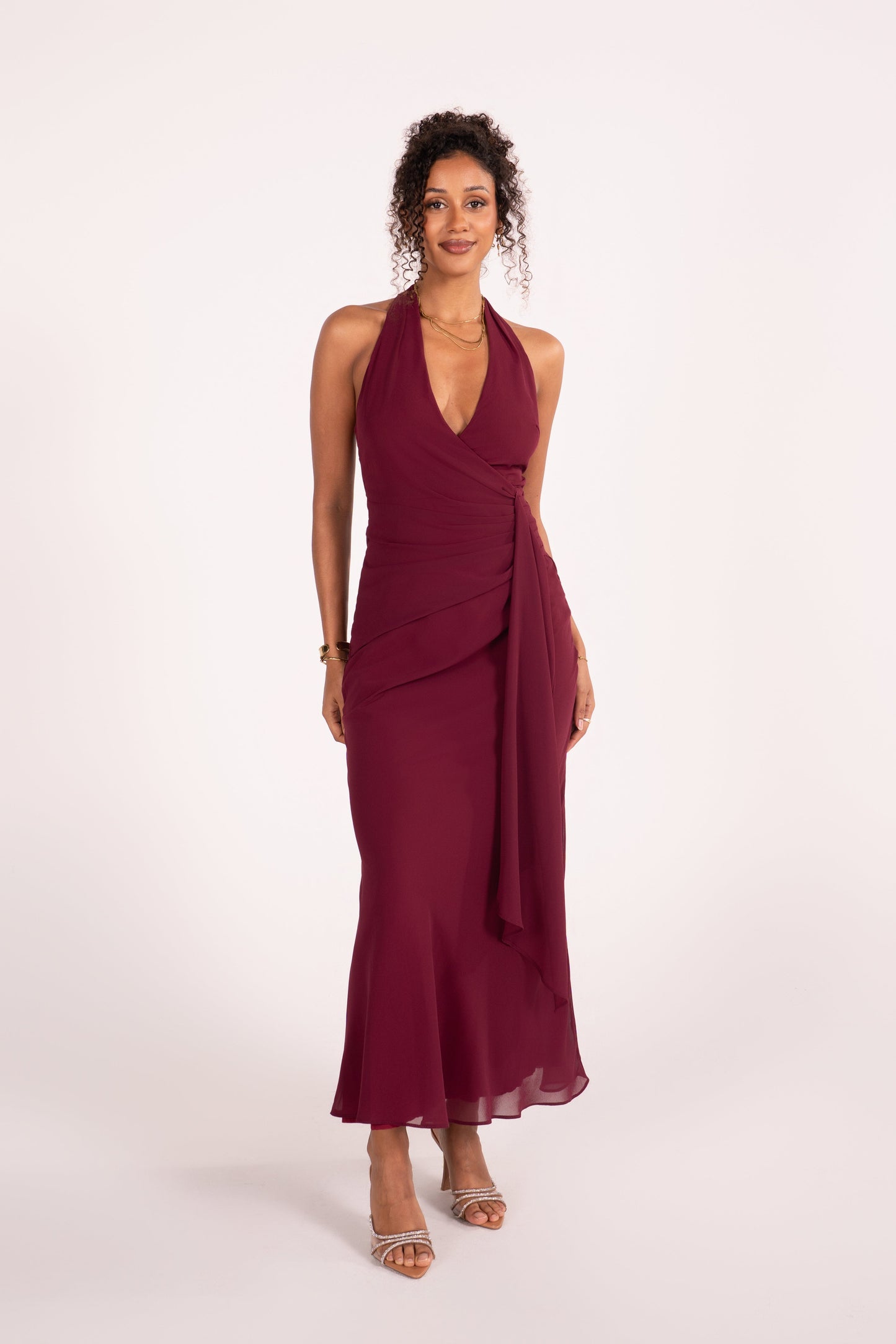 Givelle Maxi V-Neck Halter Dress