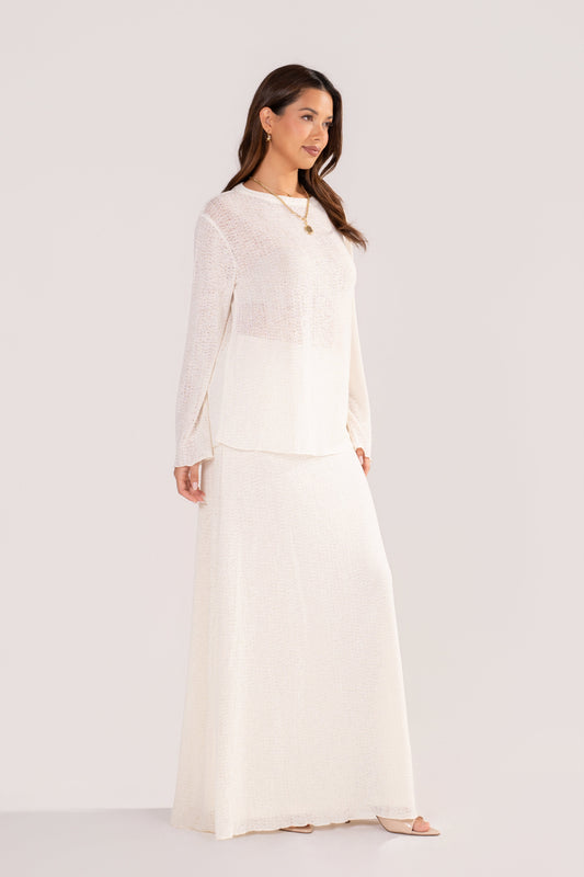 Harper Long Sleeve Cream Crochet Top & Skirt Set