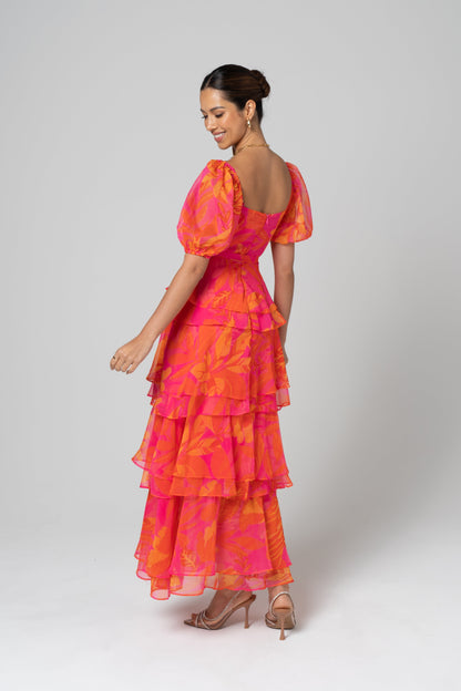 Mariposa Pink Tiered Maxi Dress with Detachable Belt