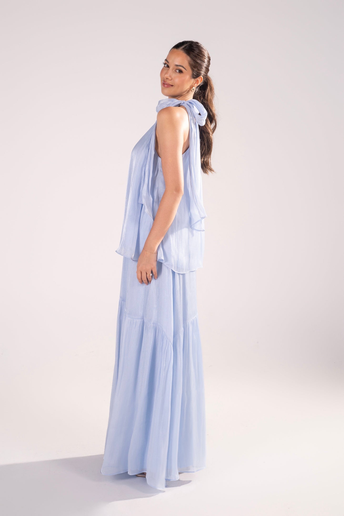 Romilly Blue Shimmer Halter Top & Maxi Skirt Set