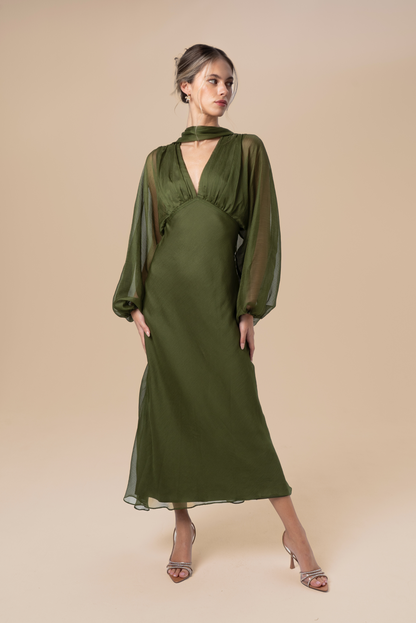 Sabine Boho Dress with Billowed Sleeves and Scarf Piece