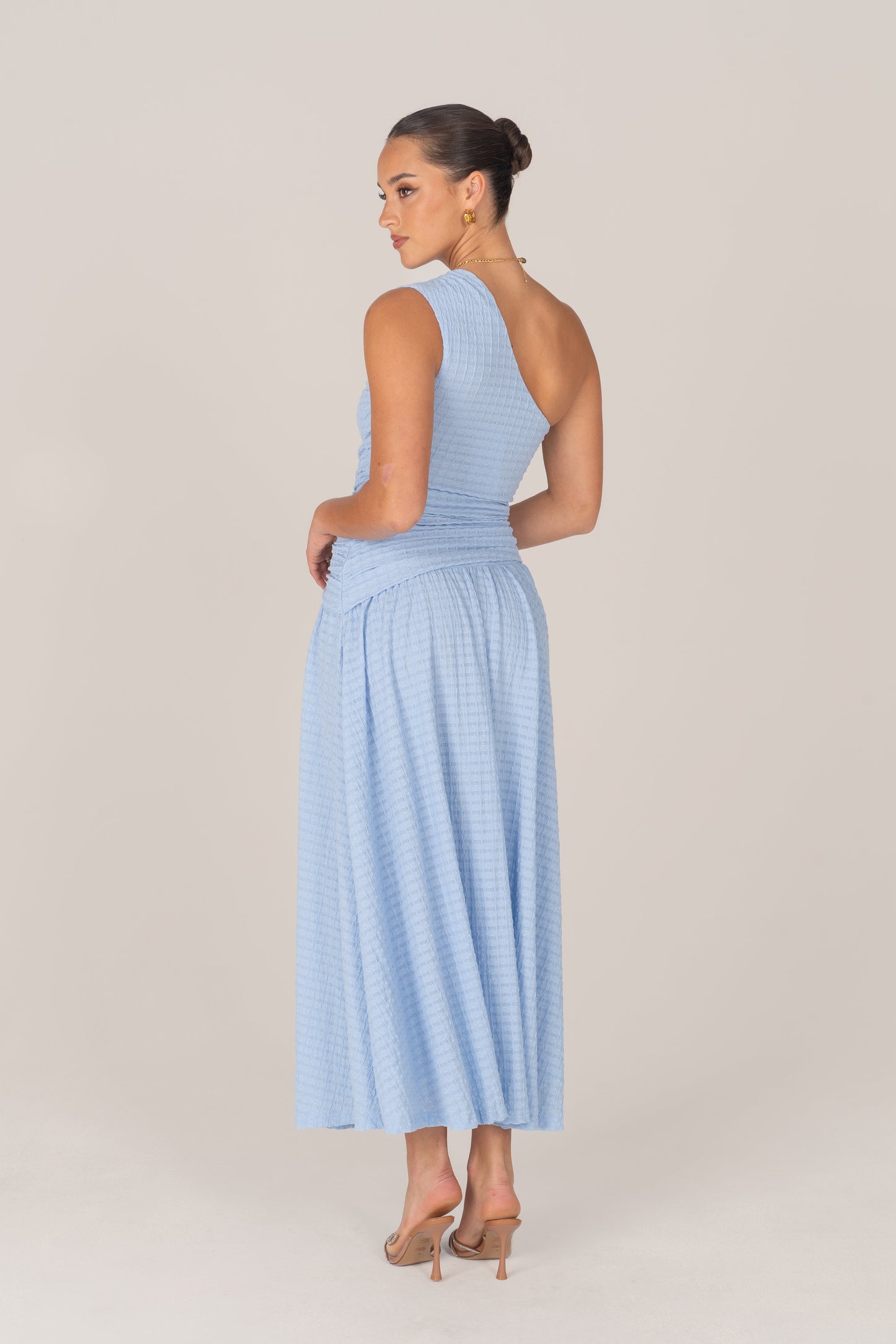 Tahlia One-Shoulder Blue Gathered Maxi Dress