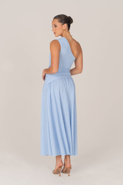 Tahlia One-Shoulder Blue Gathered Maxi Dress