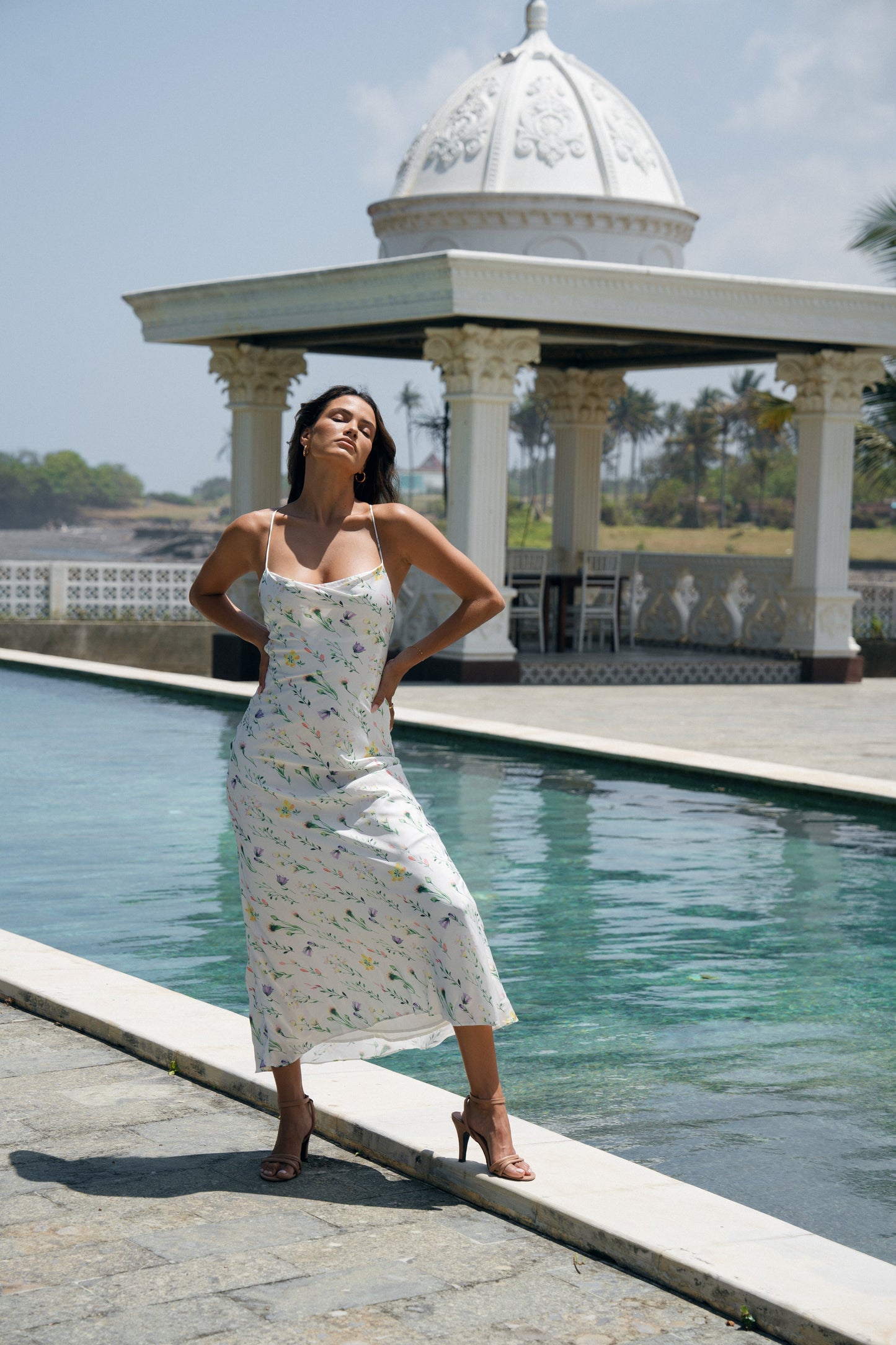 Brailey Print Midi Dress with Halter Straps